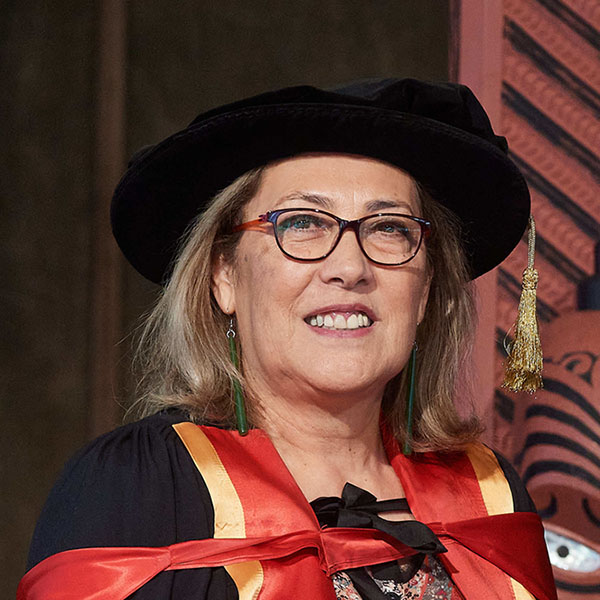 Photo of Distinguished Professor Linda Tuhiwai Smith at a graduation ceremony