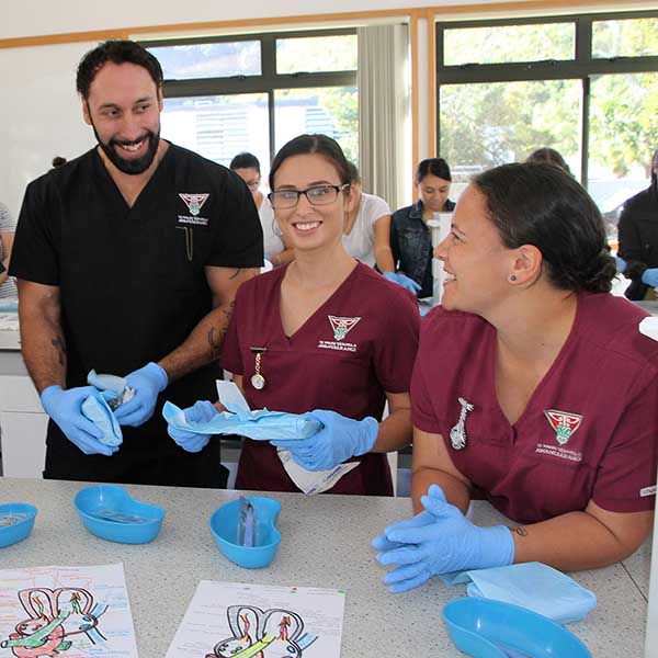 Nursing students in a lab