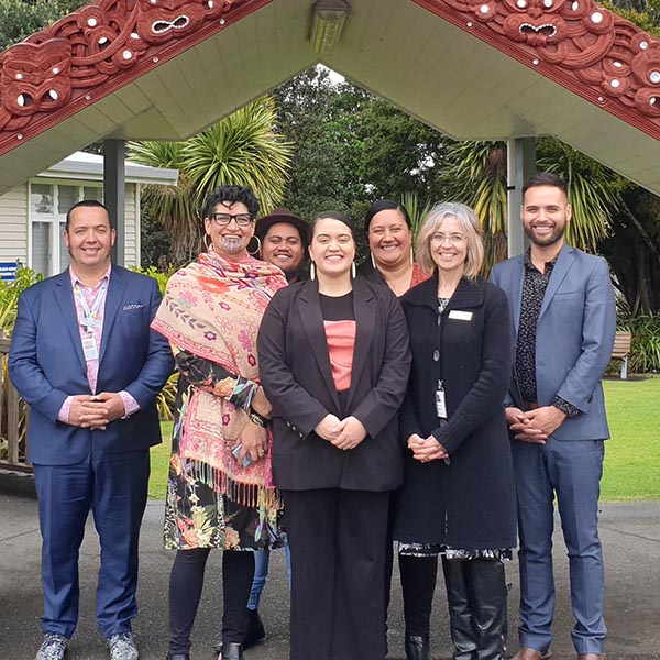 Pictured above from left: Pou Tikanga Māori Health Gains and Development Graham Cameron, General Manager Māori Health Gains and Development Tricia Keelan, Awanuiārangi Kaiako Tahupotiki Taiaroa-Scott, Ani Black, Awanuiārangi Project Lead Rachel Wetere, BOPDHB CE Helen Mason and Awanuiārangi Kaiako Rapaera Tāwhai